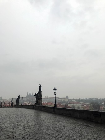 Prague early rainy morning in the springの写真素材