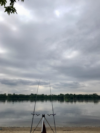 Cloudy morning on the river in early summerの写真素材