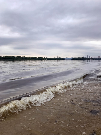 Cloudy morning on the river in early summerの写真素材