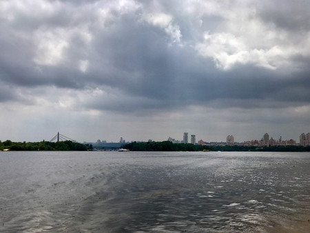 Cloudy morning on the river in early summerの写真素材