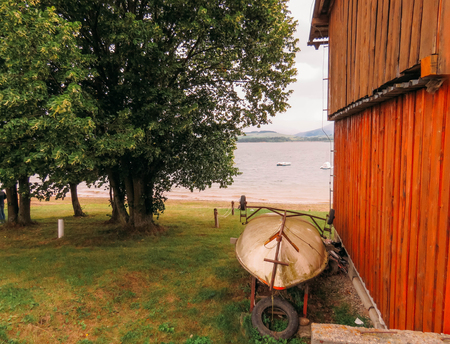 Lake in cloudy weatherの写真素材