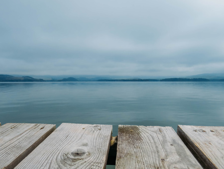 the Lake Liptovska Mara in cloudy weatherの写真素材