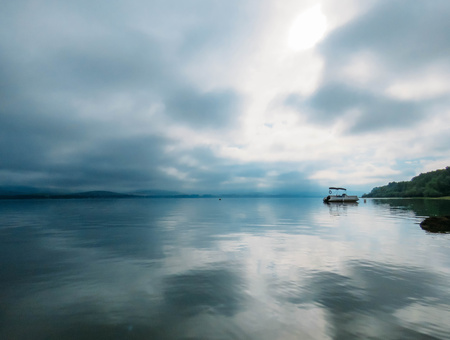 the Lake Liptovska Mara in cloudy weatherの写真素材