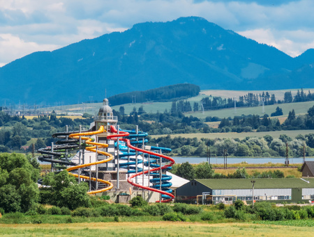 Aqua Park in the mountains in summerの写真素材