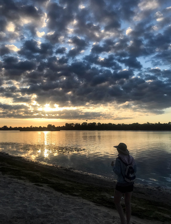 The beautiful summer dawn on the riverの写真素材