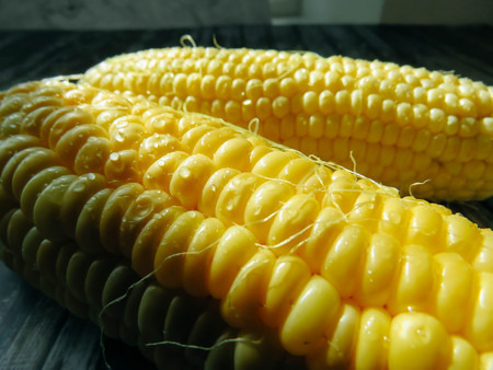 ripe natural corn cobs. healthy eating. eco-friendly products. Organic Food. Style Top View Group Objectsの写真素材