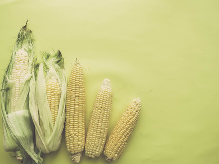 ripe natural corn cobs. healthy eating. eco-friendly products. Organic Food. Style Top View Group Objects. copy spaseの写真素材