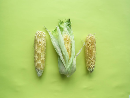 ripe natural corn cobs. healthy eating. eco-friendly products. Organic Food. Style Top View Group Objects. copy spaseの写真素材