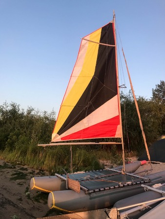 scarlet sails on a summer morning on the river summer background nature Styleの写真素材