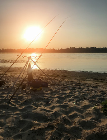 the summer fishing on the river in the beach summer background nature Style Top Viewの写真素材