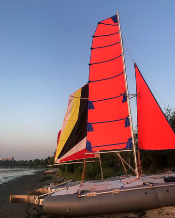 scarlet sails on a summer morning on the river summer background nature Styleの写真素材