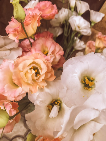 Beautiful bouquet of flowers ready for the big wedding ceremony Style Top Viewの写真素材