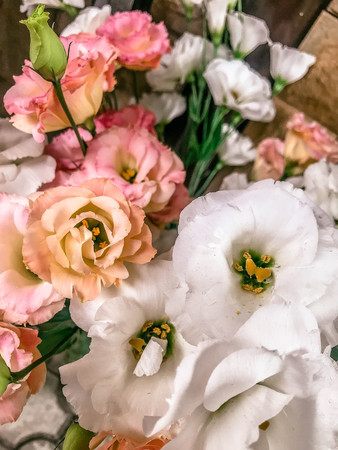 Beautiful bouquet of flowers ready for the big wedding ceremony Style Top Viewの写真素材