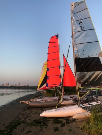 scarlet sails on a summer morning on the river summer background nature Styleの写真素材