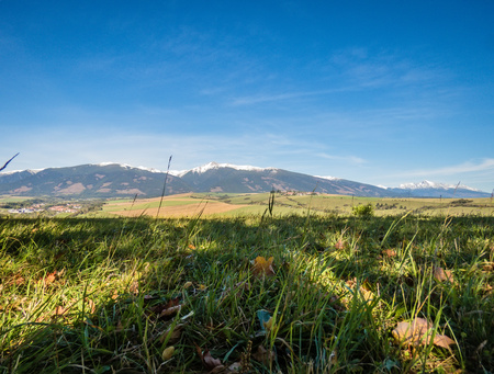 Mountains with snowy peaks in the sunlight in the fall. High Tatras Slovakia. The concept of ecological and active tourism. Autumn in nature. Octoberの写真素材