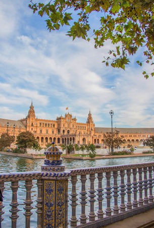 Spanish Square Plaza de Espana in Sevilla in a beautiful autumn day, Spain