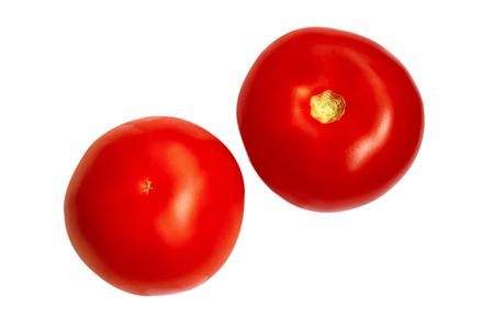 Two fresh tomatoes, isolated on the white backgroundの写真素材