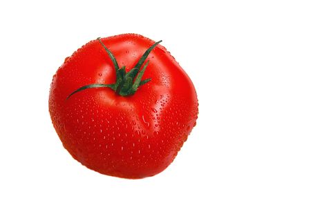 Single fresh tomato,isolated on white backgroundの写真素材
