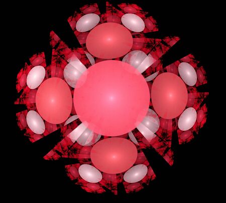 Fractal render abstract red figure on the black, with lightsの写真素材