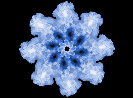 Abstract fractal snowflake in blue tone on the blackの写真素材
