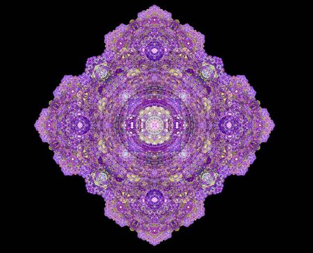 Ornamental fractal pattern in violet colors on the blackの写真素材