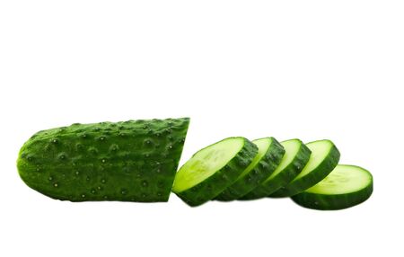 Fresh cucumber with slices  isolated on  whiteの写真素材