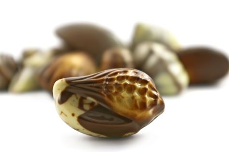 Chocolate seashell isolated  on the white backgroundの写真素材