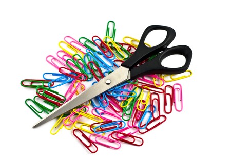 Colored paper clips and scissors