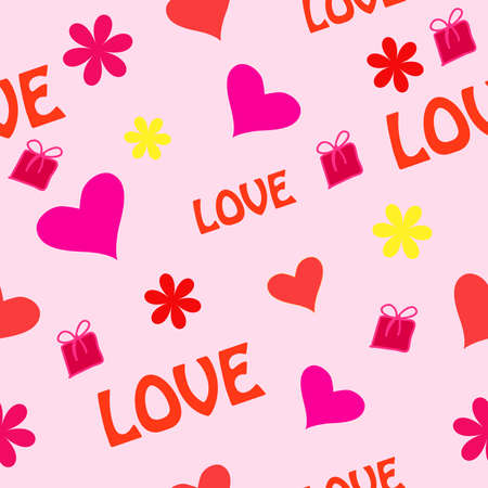 Seamless ornament with hearts and giftsのイラスト素材