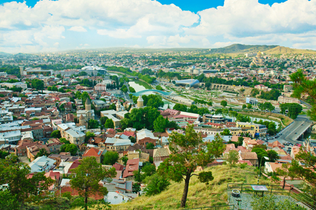 View of the Tbilisi - antient city and the capital of Georgia with old and modern buildings.の写真素材
