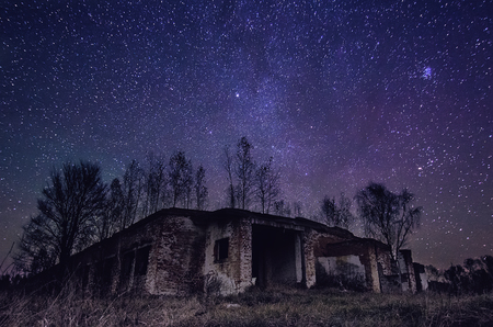 Abandoned building with star skyの写真素材