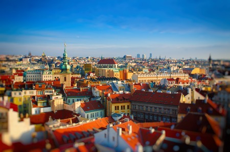 Red Prague roofs - view from the City Hall, travel european backgroundの写真素材