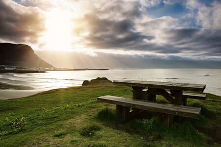Picnic table in Icelandの写真素材