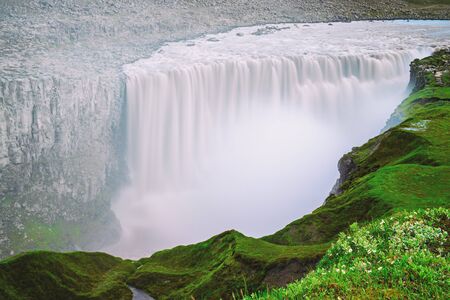 The most powerful waterfall in Europe - Dettifoss waterfall, north Iceland, natural travel backgroundの写真素材