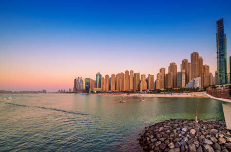 Dubai embankment at sunset travel architecture concept, UAE