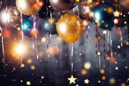 Christmas and New Year celebration festive shiny background, air baloons holiday frameの写真素材