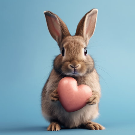 Cute brown bunny holding heart, Valentine day or easter holiday greenings card designの素材