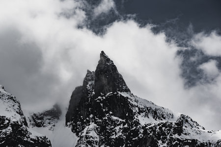 Mountain peaks near Morskie Oko Lake in Poland at Winter. Tatras range