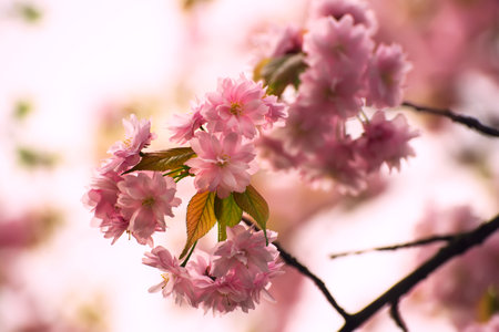 Sakura flowers blooming, spring seasonal Easter backgroundの写真素材