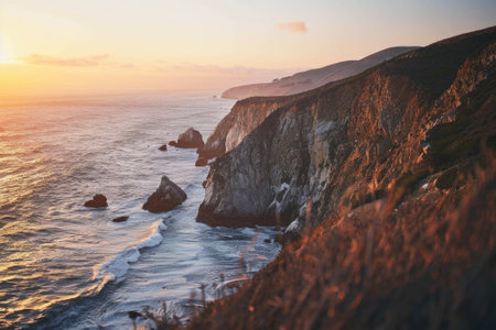 Dramatic moody sea landscape with waves, touristic backgroundの素材