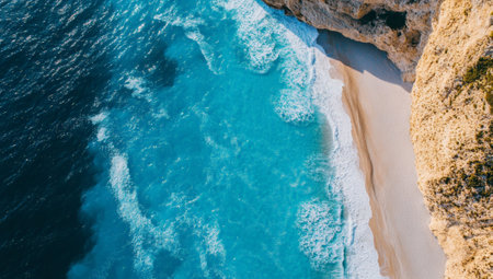 Tropical beach and sea waves, aerial abstract background, summer seasonal conceptの素材