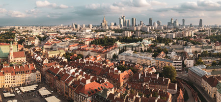 Old city in Warsaw panorama, view from above to the old and new cityの写真素材