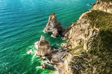 Praia da Ursa beach, Sintra-Cascais Natural Park, Portugal, cliffs in the sea