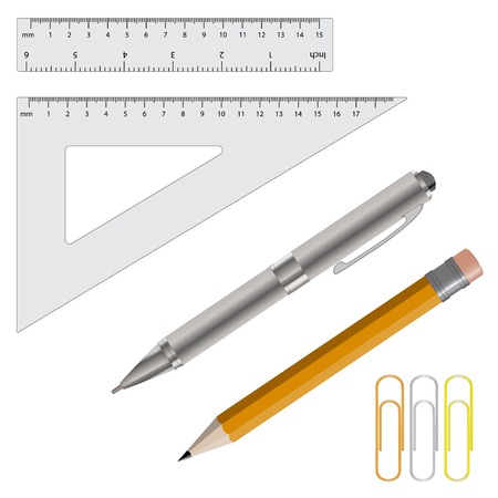  illustration of pencil, pen, clip, rulersのイラスト素材