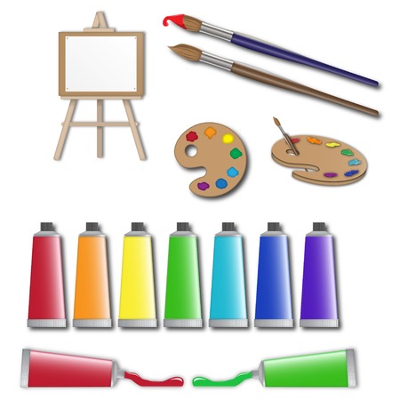 artists supplies icons, painter tools, equipmentのイラスト素材