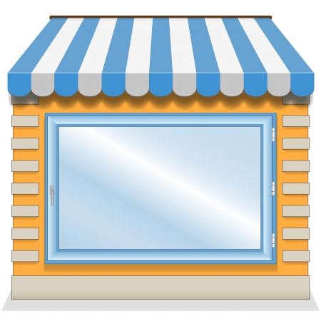 Cute shop icon with blue awnings. Illustration.のイラスト素材