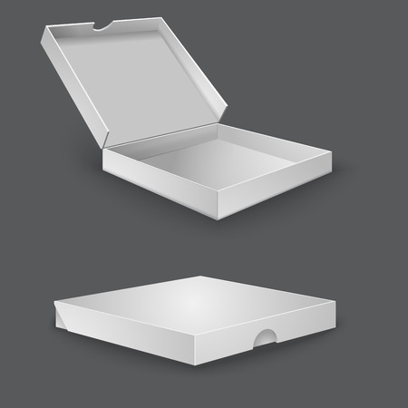open and closed packing box for pizza vector illustration isolated on grey backgroundのイラスト素材