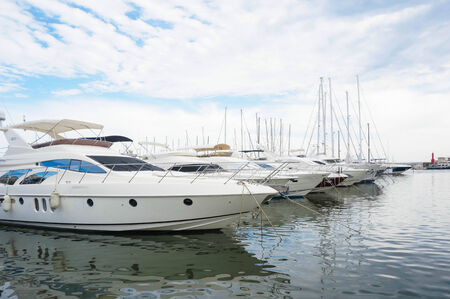 Many luxury yachts parked in a bay on the sea