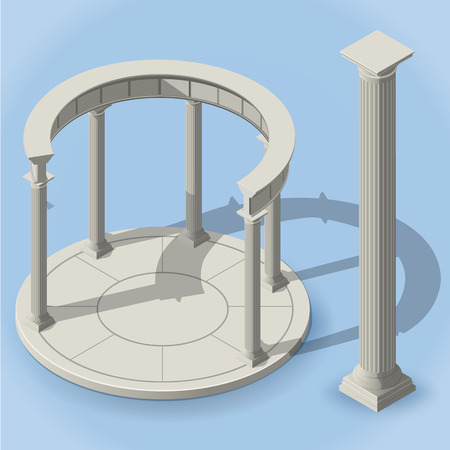 ancient isometric rotunda with shadows without dome monopterosのイラスト素材
