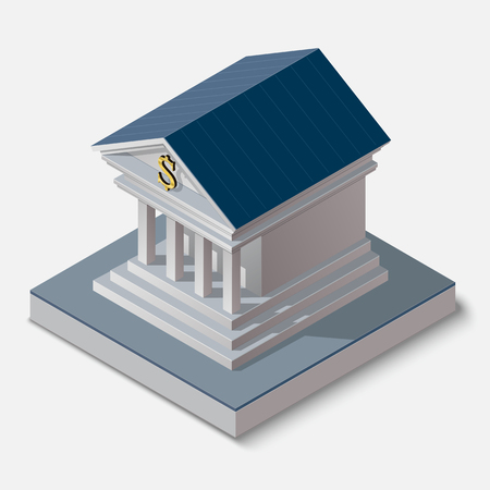 Vector illustration of isometric bank building icon on white background.のイラスト素材